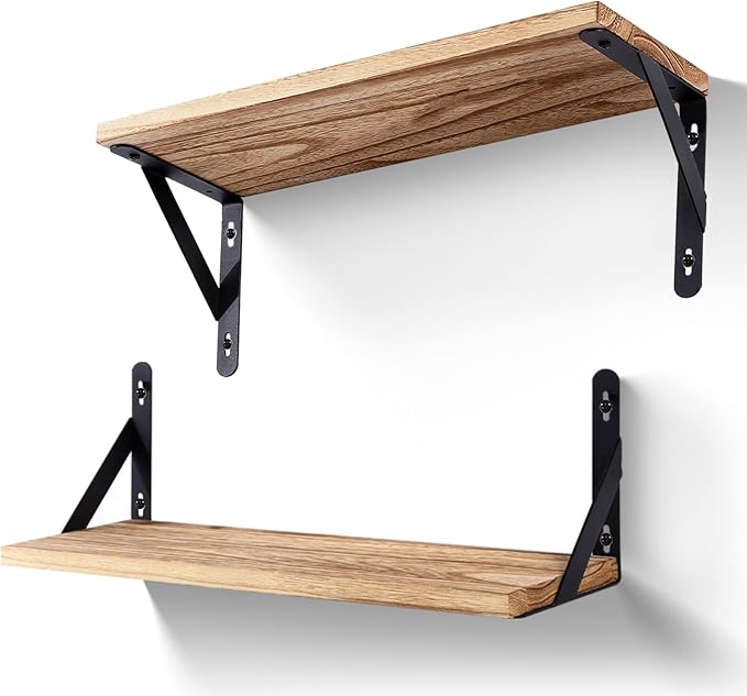 Floating Shelves Set of 2 Rustic Wooden Shelves Decorative Wall Shelf Brackets