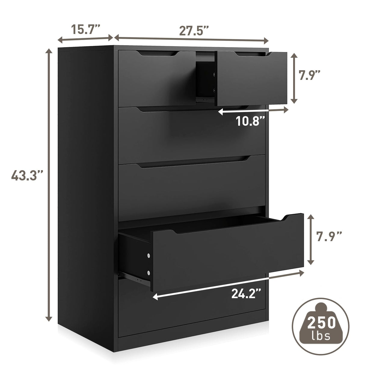 Dresser for Bedroom with 6 Wood Drawers