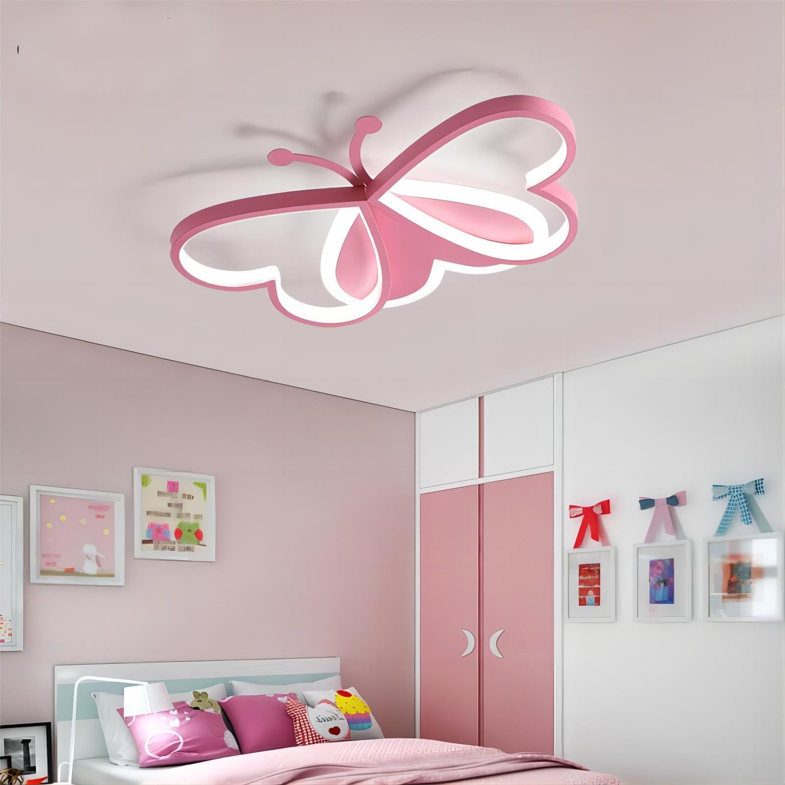 Dimmable LED Flush Mount Ceiling Light with Remote - 19.7 Inch Butterfly Design