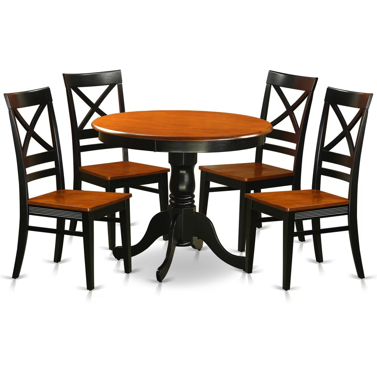 ANQU5-BLK-W 5 Piece Dinette Set for 4 Includes a Round Kitchen Table with Pedestal