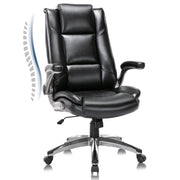 Leather Executive Office Chair - High Back Ergonomic Desk Chair with Flip-Up Arms