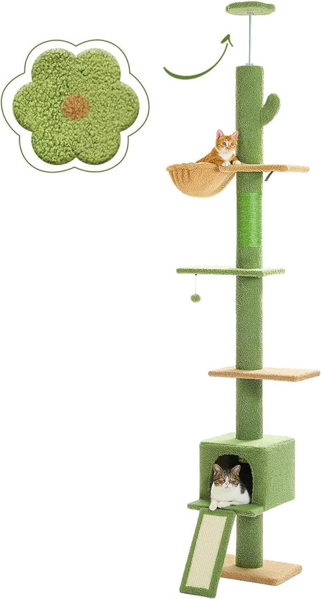 Cactus Cat Tree for Indoor Cats, 53'' Green Cat Tower with Large Cat Condo