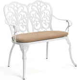 Outdoor Patio Bench, Garden Benches with Cushion All-Weather Cast Aluminum Extra