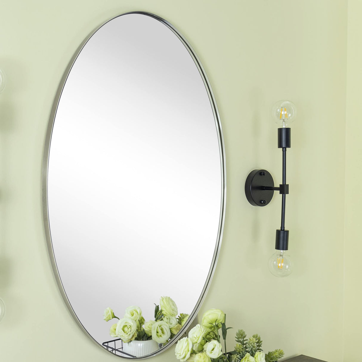 Brushed Nickel Metal Framed Bathroom Mirror for Wall in Stainless Steel Modern Farmhouse