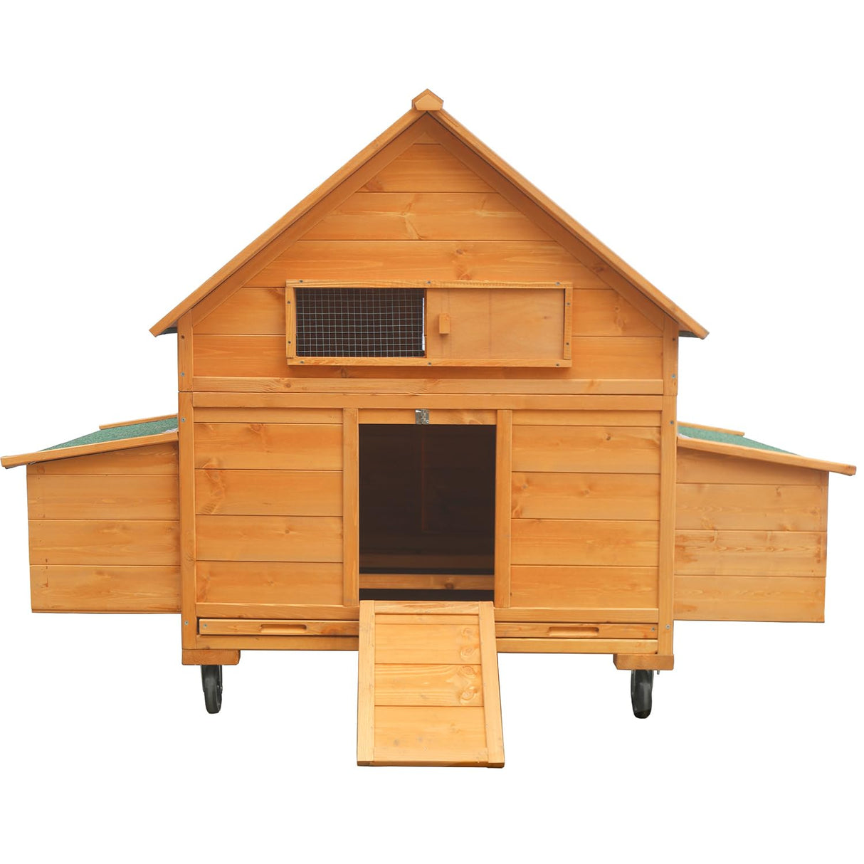 Large Chicken Coop with Wheels, Waterproof Outdoor Hen House for 6-8 Chickens