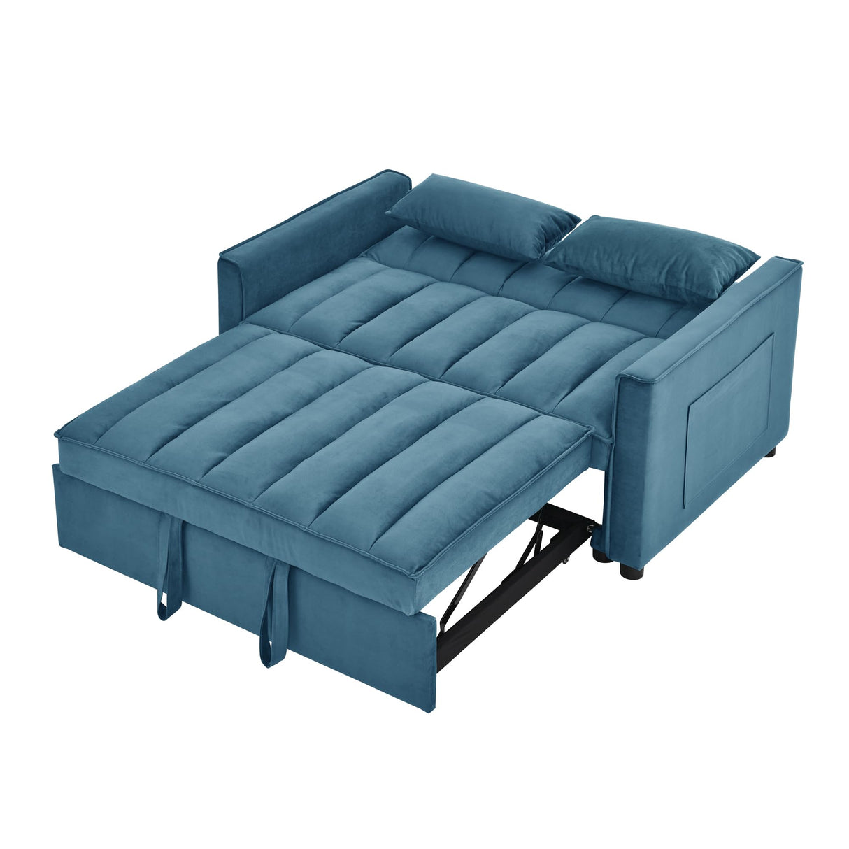 Modern Loveseat Sleeper Sofa Bed Pull Out Couch, Adjustable Backrest, Velvet 3-in-1 Convertible for Living Room Sofa with Storage Pocket, Throw Pillow(Blue)