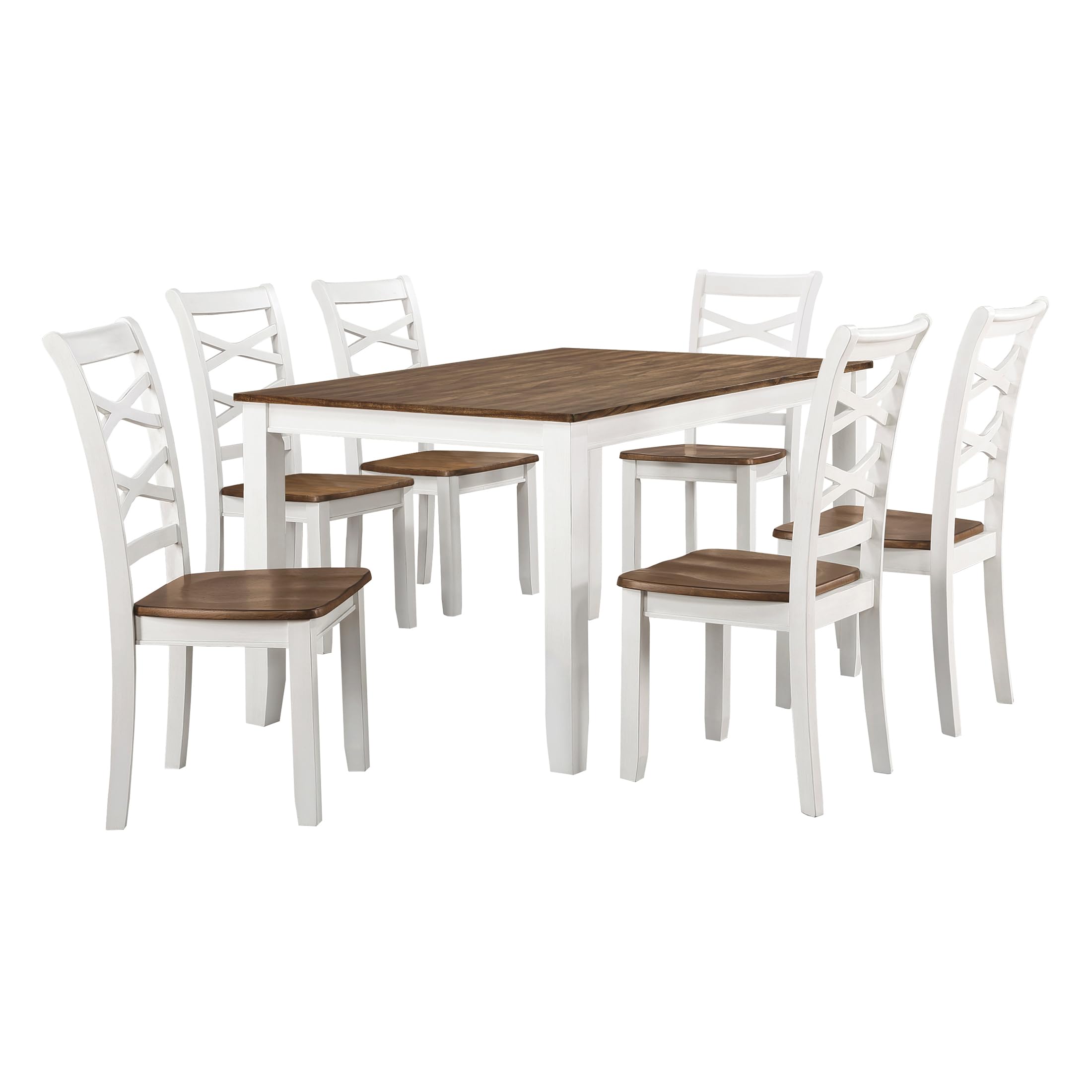 7-Piece Farmhouse Dining Table Set with Cross Back Chairs