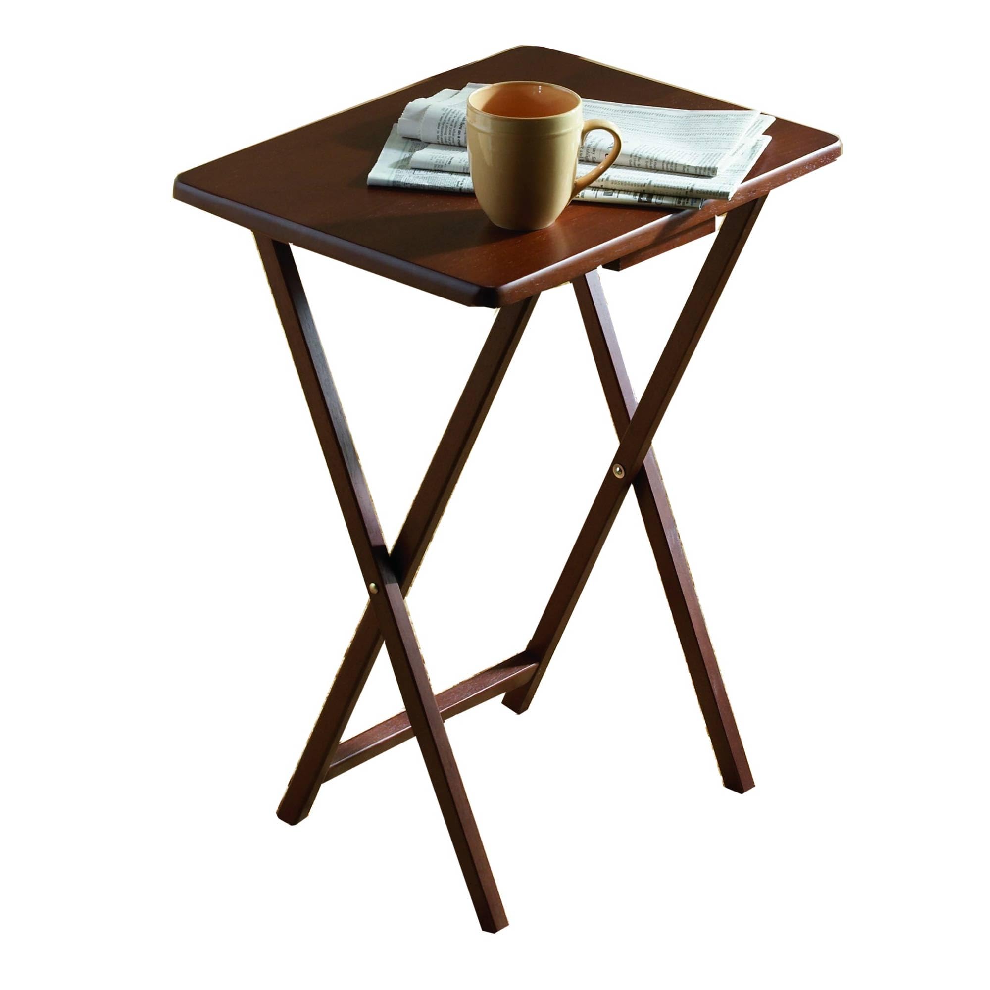 PJ Wood 5 Piece Set, 4 Folding Wooden TV Tray Snack Tables with Storage Rack