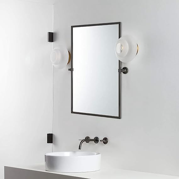 28.5 x 36'' Black Metal Framed Pivot Rectangle Bathroom Mirror Tilting Beveled Vanity