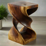 Wood Double Twist Stool Table 12 in SQ x 20 in H Walnut Oil