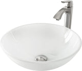 VIGO 17" L -17" W -12" H White Frost Glass Round Vessel Sink Set with Faucet and Drain