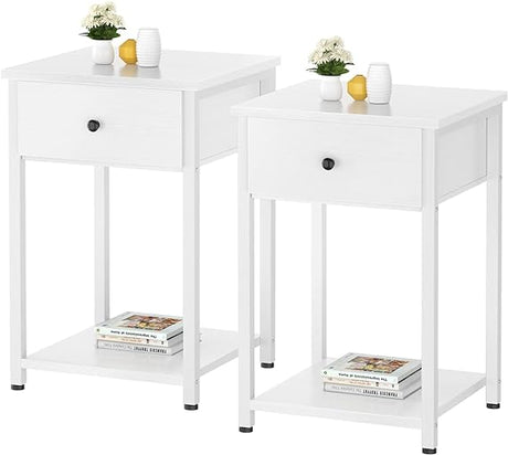 Nightstand Set of 2 Modern End Table Side Table with Drawer and Storage Shelf Wood Night