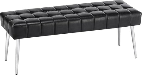 44.5”Bedroom Bench, Modern Faux Leather End of Bed Bench with Metal Legs