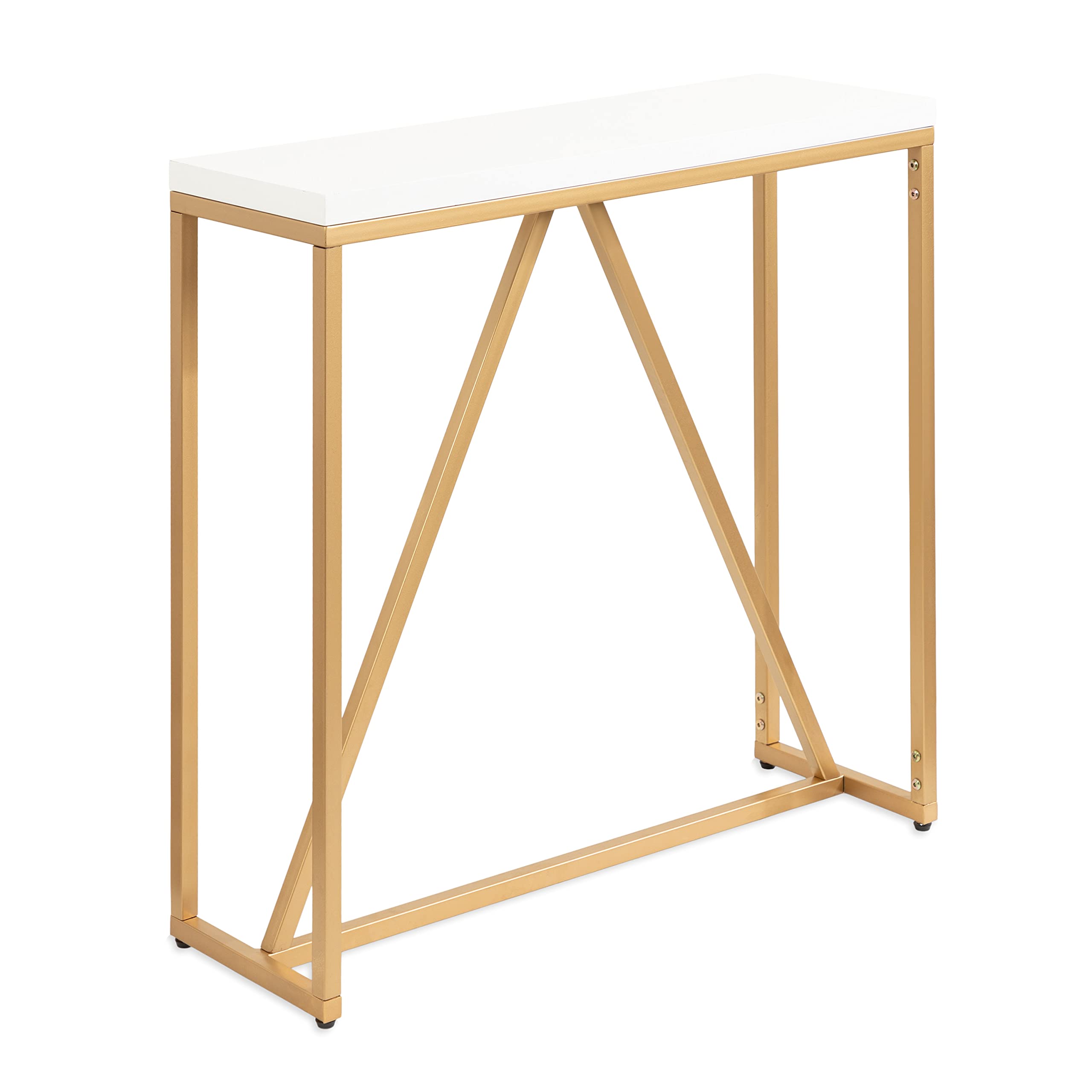 Laurel Kaya Modern Glam Console Table, 30 x 30 x 10, White and Painted Gold, Rectangle