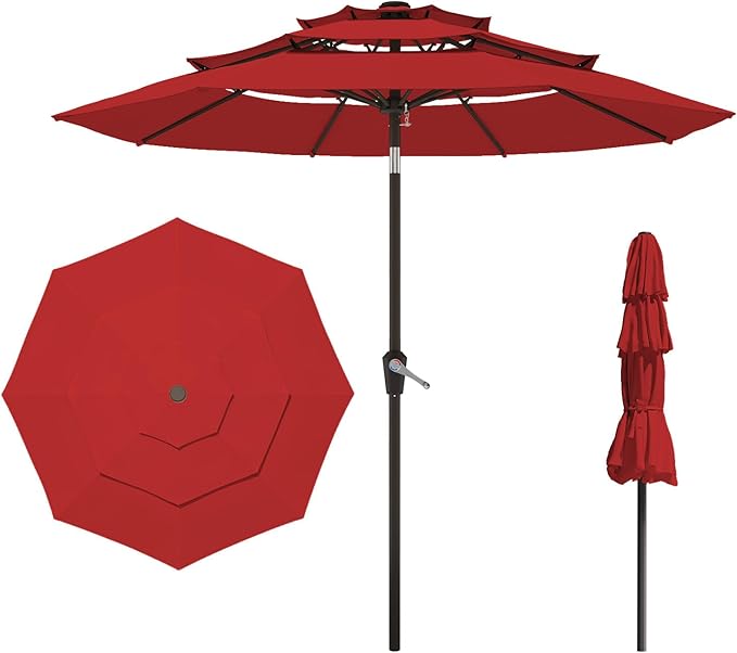 9FT 3 Tiers Patio Umbrella with Push Button Tilt/Crank