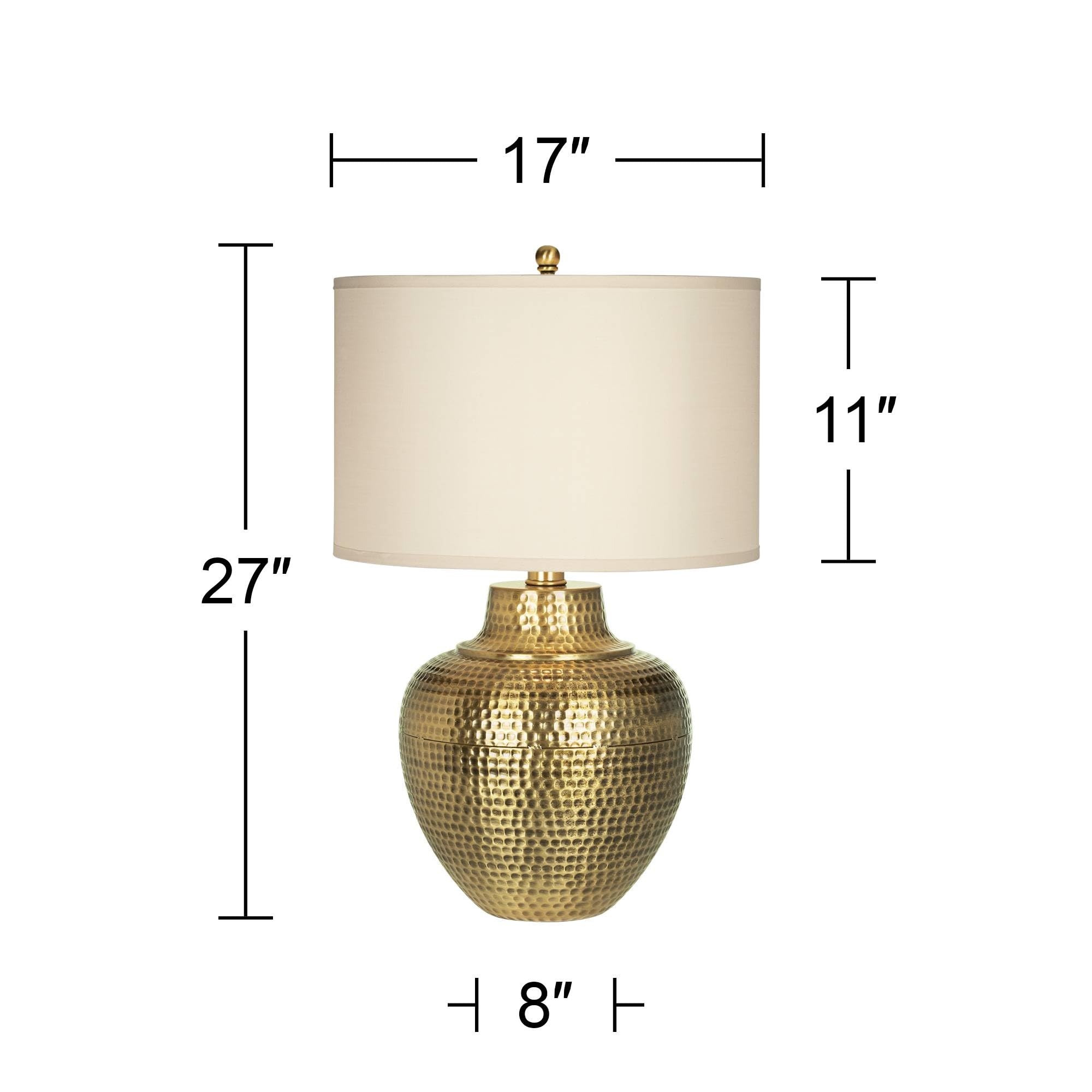 Loft Rustic Farmhouse Table Lamp 27" Tall Hammered Antique Brass Cream Linen