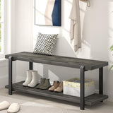 Shoe Bench, Industrial Entryway Bench with Storage, Rustic Wood and Metal Shoe Rack