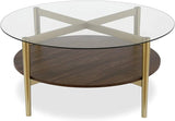 Otto 36'' Wide Round Coffee Table with MDF Shelf in Brass/White Lacquer