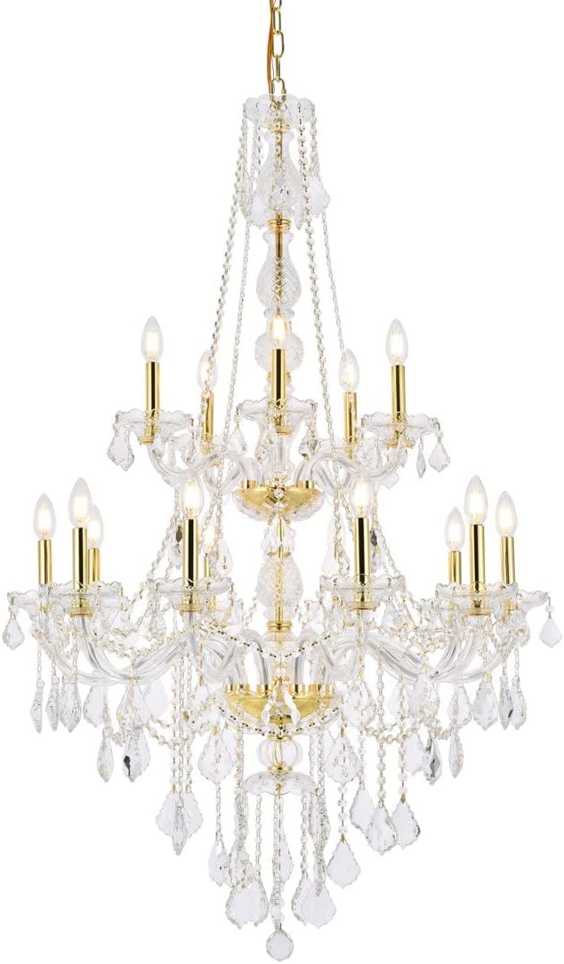 7815G33G/EC Cut Clear Crystal Verona 15-Light, Two-Tier Crystal Chandelier