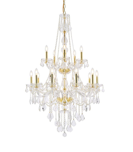 7815G33G/EC Cut Clear Crystal Verona 15-Light, Two-Tier Crystal Chandelier