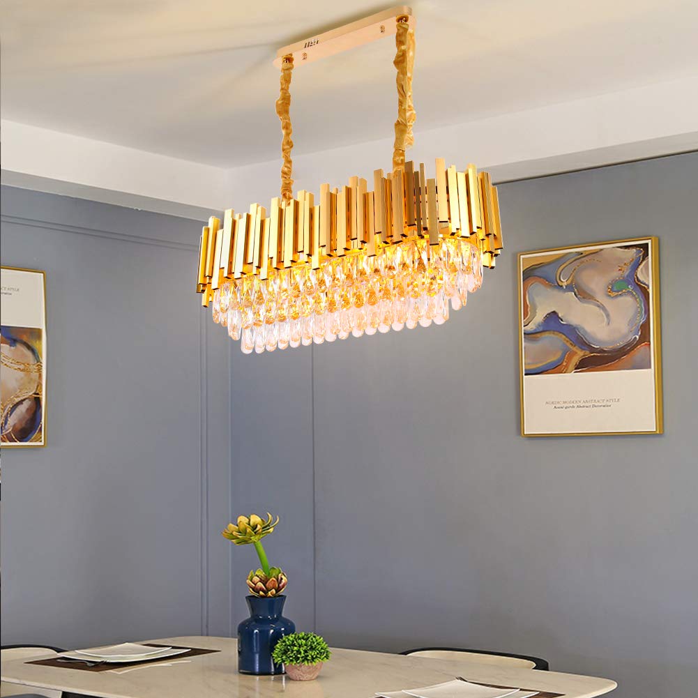 Modern Crystal Chandeliers 3-Tier Gold Crystal Chandeliers Oval Pendant Light Brass