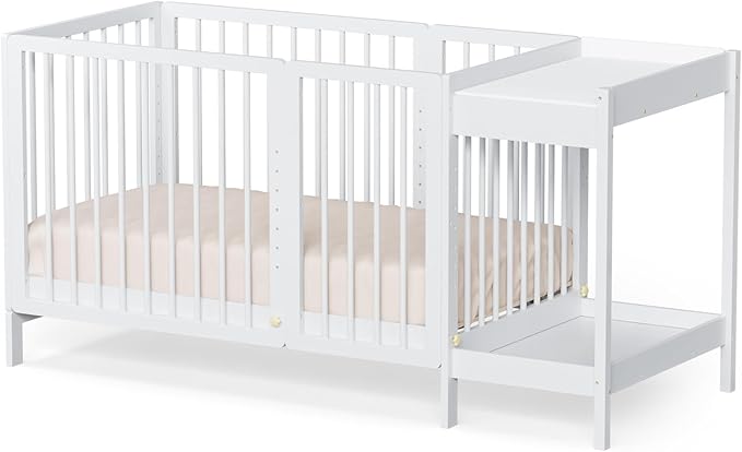 Crib with Changing Table and Pad, 8 in 1 Convertible Crib with Changer, Include 2” Mattress