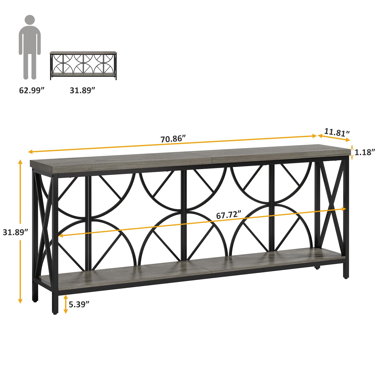 70.9-Inch Extra Long Console Table with Storage - Narrow Sofa Table