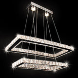 Modern Chandelier 2 Rings Rectangular Crystal Chandeliers LED Pendant Light Adjustable