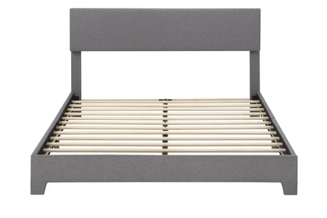 Queen Size Platform Bed Frame with Clean Line Fabric & Adjustable Headboard, Wood