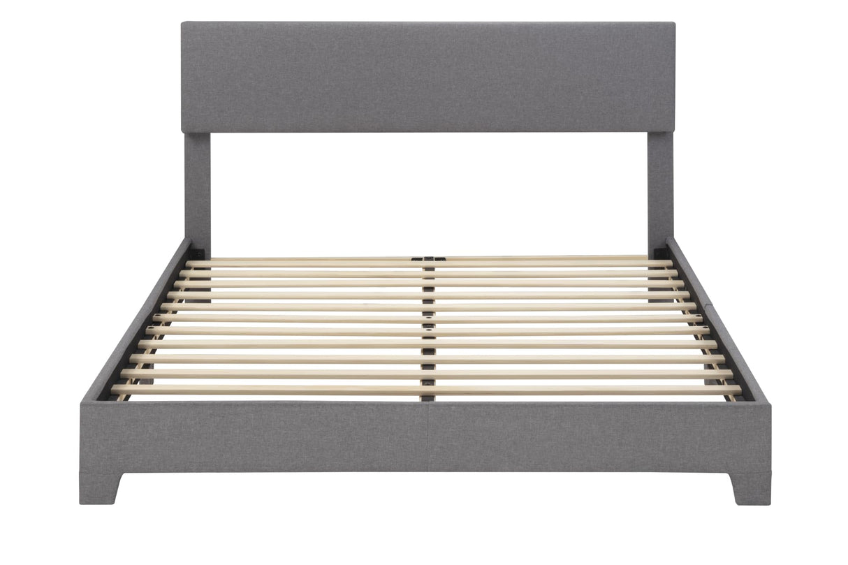 Queen Size Platform Bed Frame with Clean Line Fabric & Adjustable Headboard, Wood