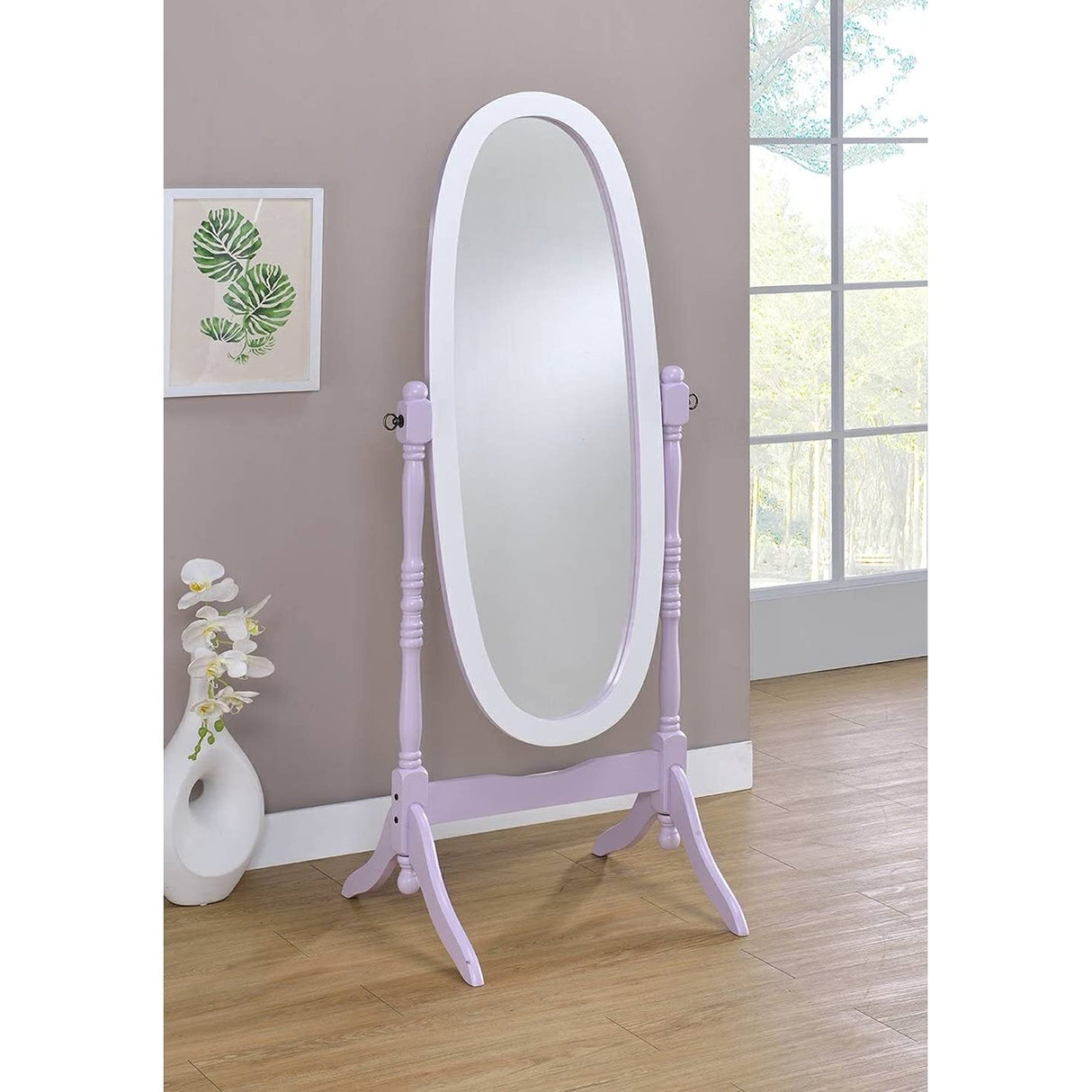 Oval Cheval Standing Mirror, Purple/White, 59.25 x 23 x 21