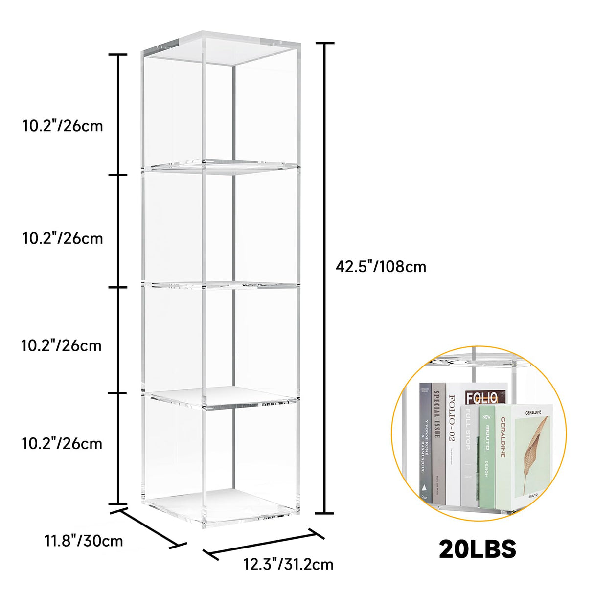 Acrylic Bookcase 4-Tier, Clear Acrylic Bookshelf, Open Display Storage Clear Bookshelf