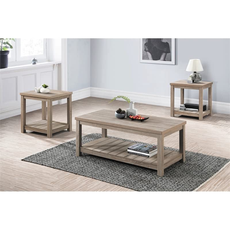 3-Piece Wood Occasional Coffee Table Set in Gray