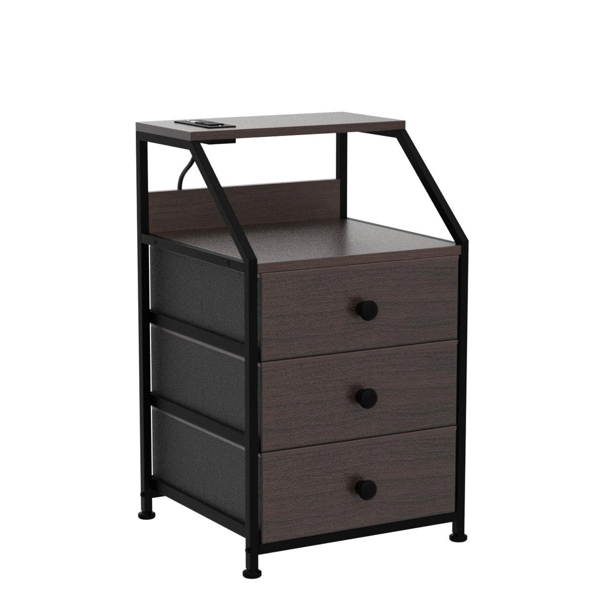 Nightstand Set of 2, Brown Night Stands with Charging Station, Bedside Tables