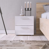 Home Square Contemporary 3 Piece Bedroom Set with Two Nightstands and 8 Drawer Double Dresser in Oak and White Gloss