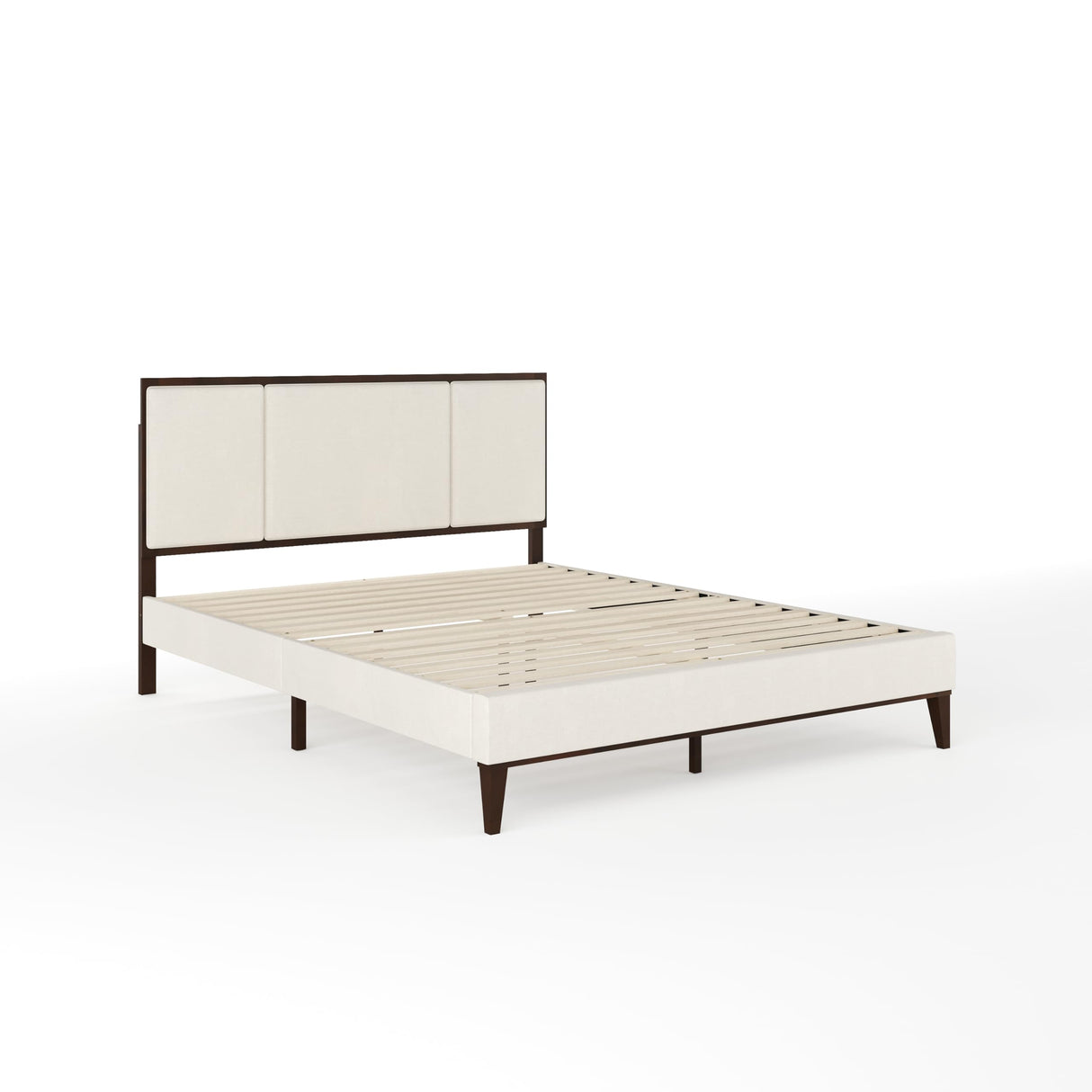 Jett Platform Bed with Headboard, Fabric Upholstered Inset Headboard and Base, Solid