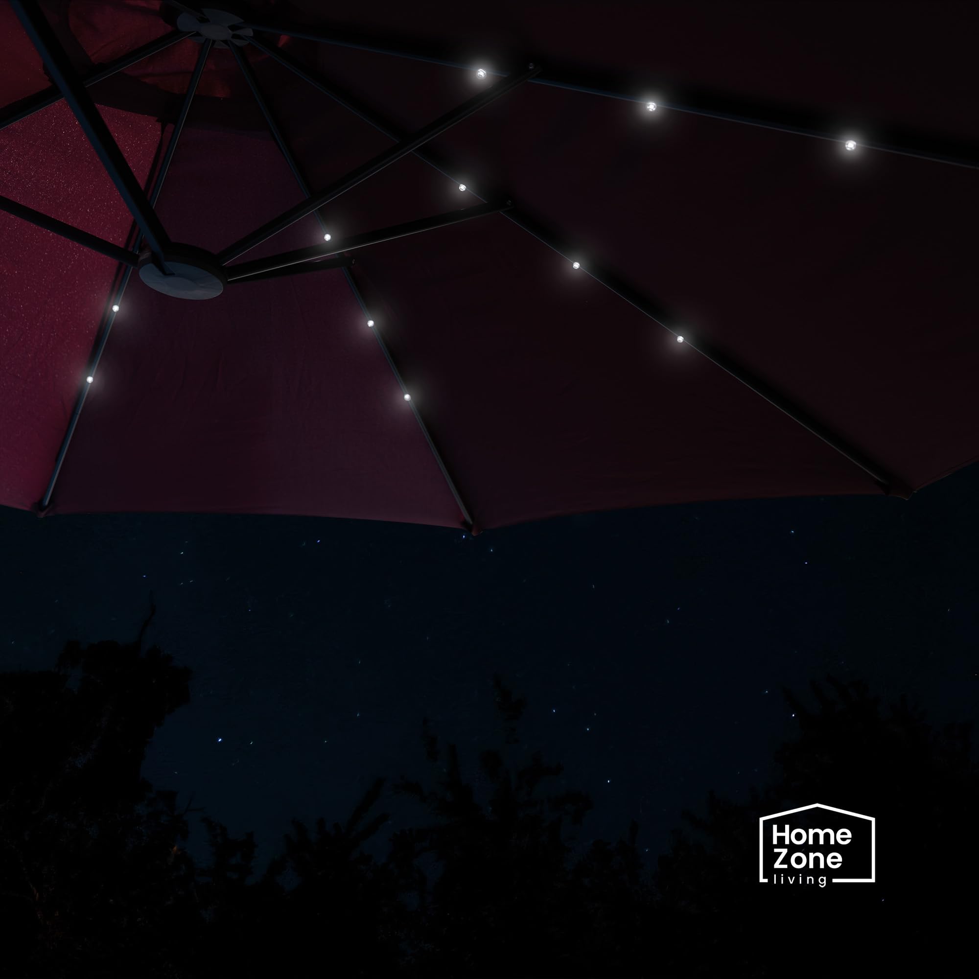 15x9 Ft Double Head Patio Umbrella with Base, 36 LED Lights, Sand Bags