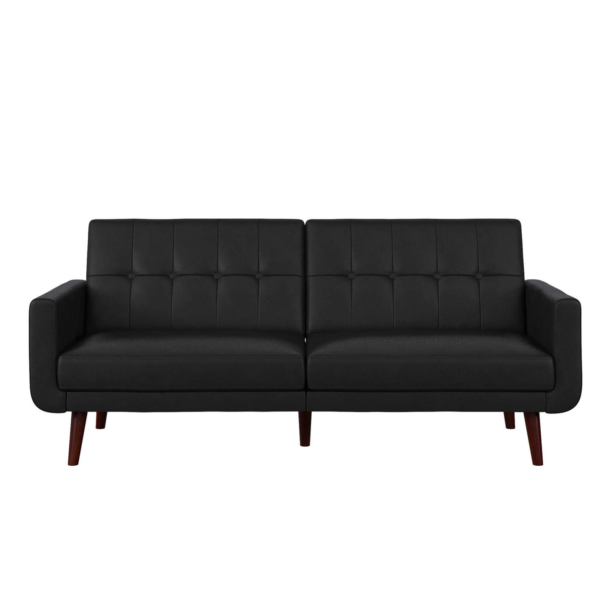 Nia 79 Inch Futon Sofa Bed in Faux Leather, Upholstered Couch Sleeper with Button