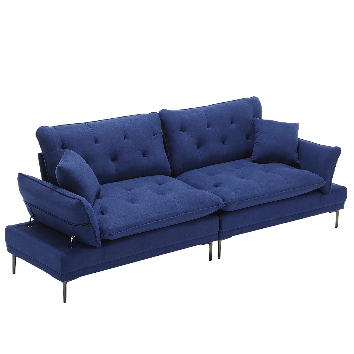 Modern Convertible Futon Sofa Bed, Line Multi-Person Sofa with Two Pillows and Soft Back