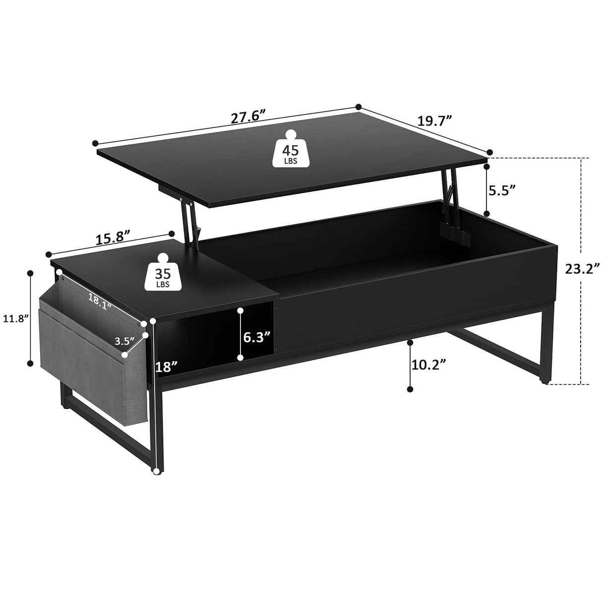 Top Coffee Table with Storage, Wood Lifting Top Central Table Metal Frame