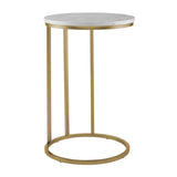 Ophelia Contemporary Metal and Glass Round C Accent Table, 16 Inch, Marble and Gold