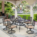 7PCS Patio Dining Set, Large Rectangular Metal Top Table