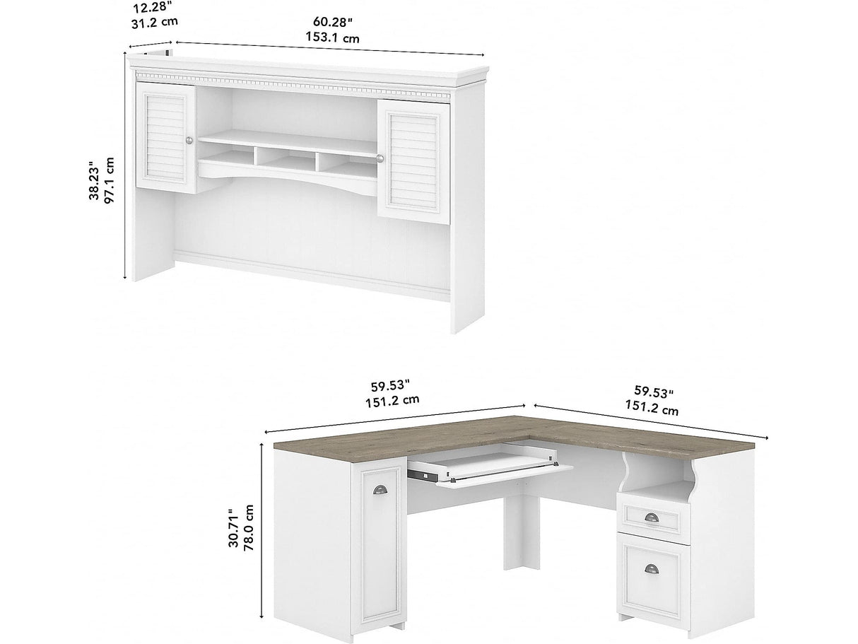 L Shaped Desk with Hutch, Drawers and Storage Cabinet Corner Computer Table