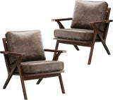 Mid Century Modern Chair, PU Leather Accent Chairs Set of 2, Armchair with Solid Wood