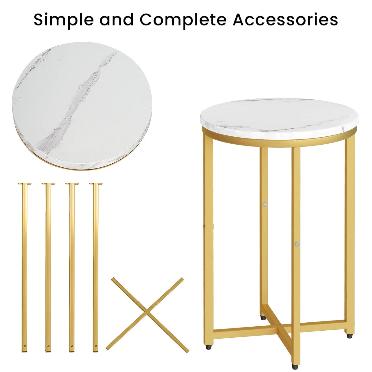 Modern Gold Side Table, Small Coffee Table Round End Table with Gold Frame