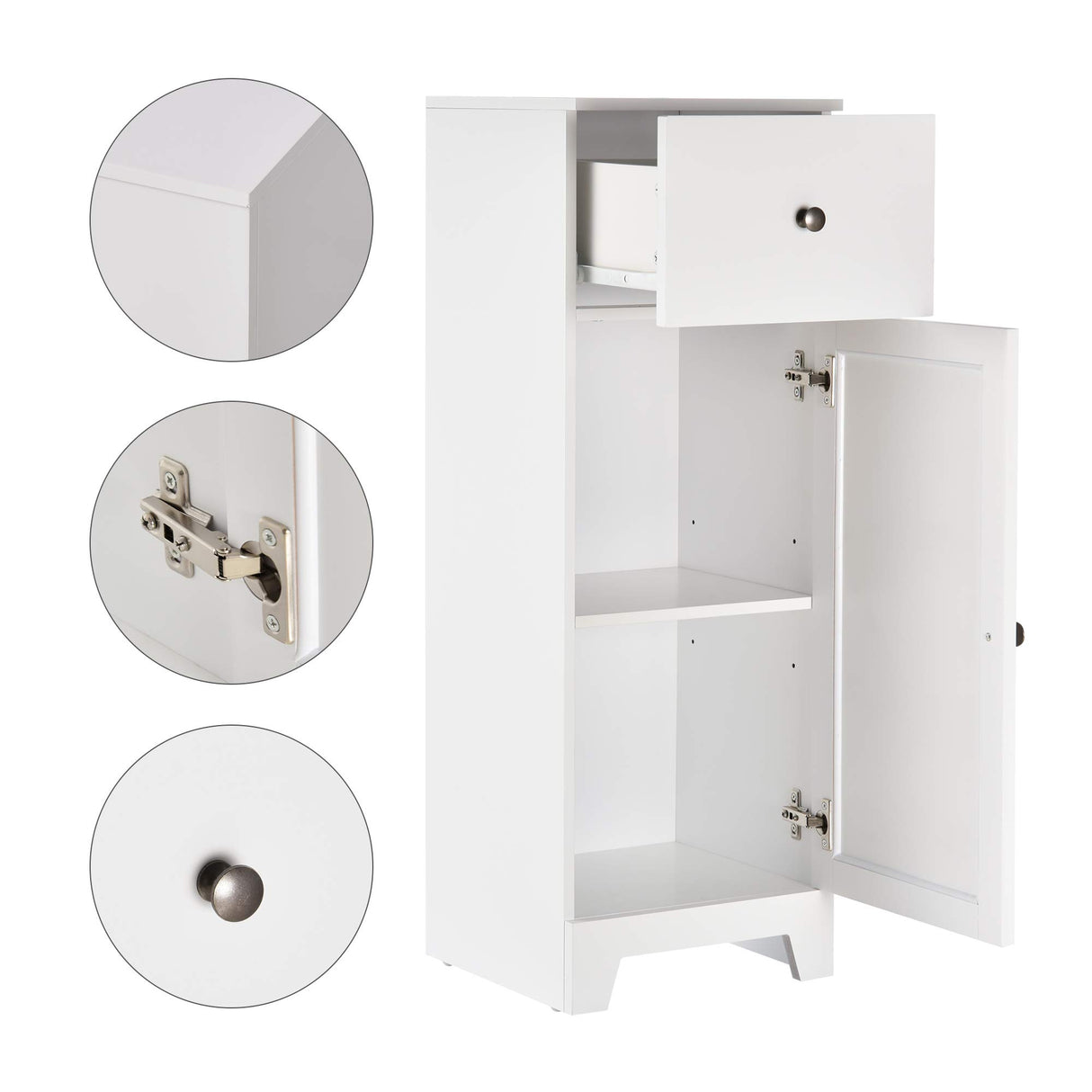 Short Bathroom Storage Cabinet, Cabinet Organizer with 1 Drawer and Adjustable Shelf