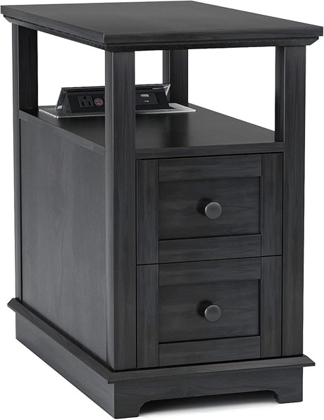 Narrow End Table with Flip Top Charging Station and 2 Drawers