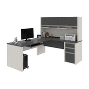 Connexion L-Shaped Desk with Hutch and Pedestal, 72W, Slate/Sandstone