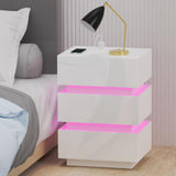 Charging Station & Led Lights,Smart Bedside Table with 16 Colors Lights,Power