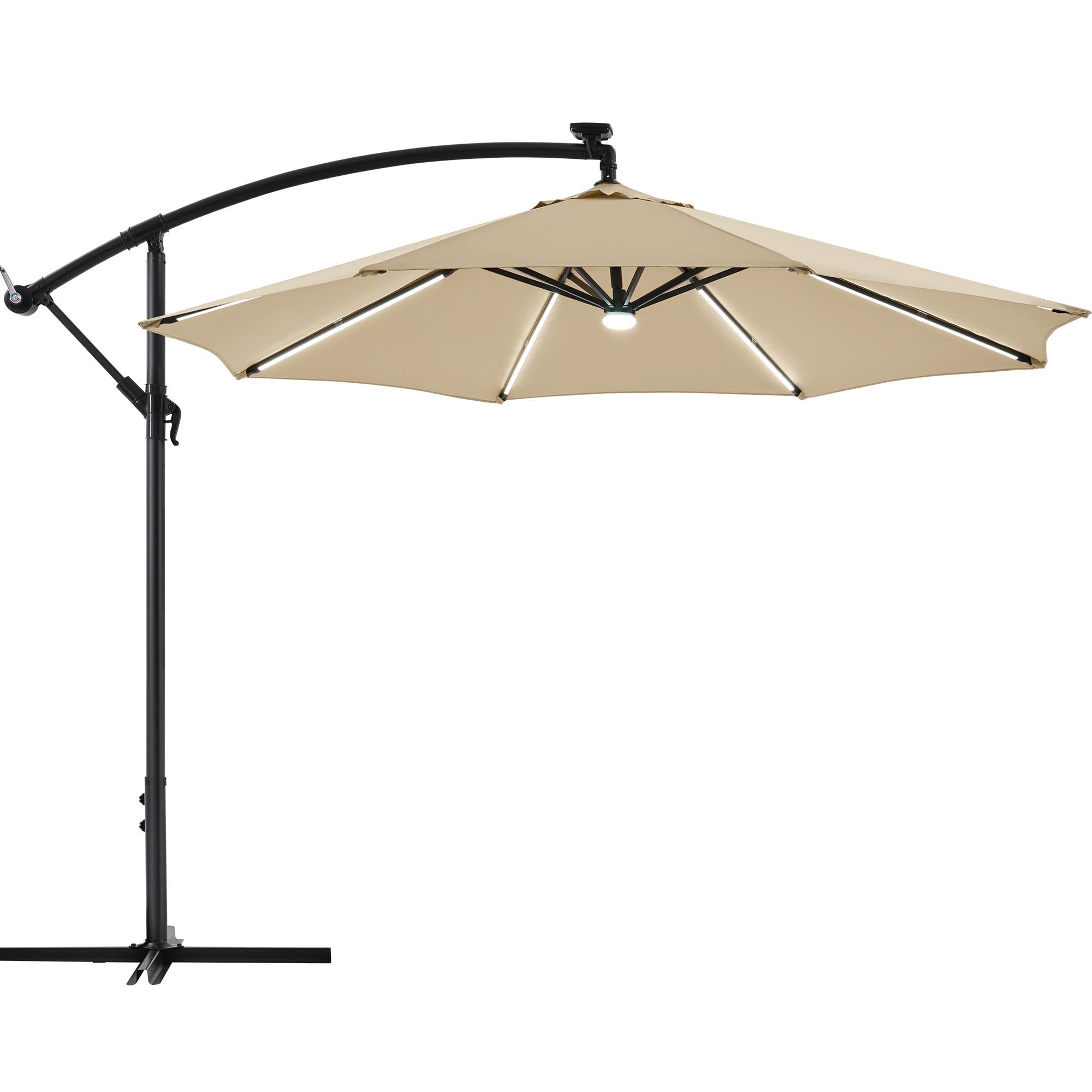 10 FT Solar Powered LED Patio Umbrella Outdoor Cantilever Umbrella, UV Protection